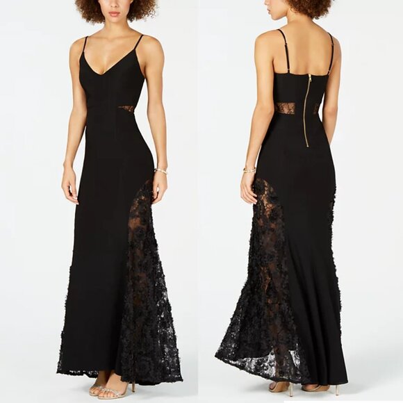 Betsy & Adam Petite Adjustable Lace Contrast Gown - Picture 1 of 9